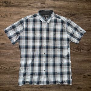 KUHL Eluxur Light Blue Plaid Polyester Double Pocket Snap Up Shirt Mens MEDIUM